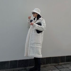 Maniere De Voir white long coat jacket. Fur details. Size small.